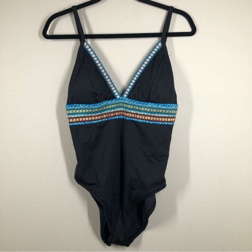 La Blanca Running Stitch Black Embroidered One Piece Swimsuit 12